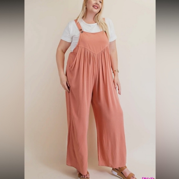 🏷️RAYANNA Crepe Jumper Overalls Melon Size 1X - Picture 2 of 10